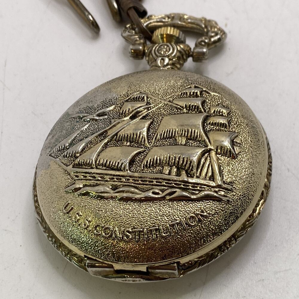 U.S.S Constitution Vintage Gold Tone Pocket Watch Works New Battery